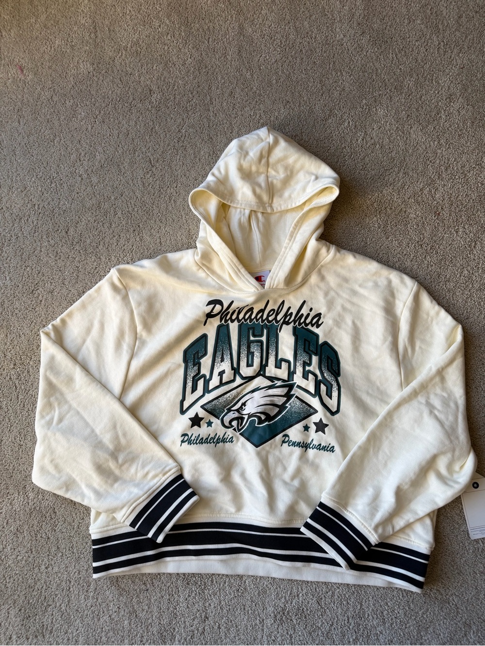 Philadelphia Eagles Cream Hooded Sweatshirt champion xl nwt NFL - Picture 2 of 5